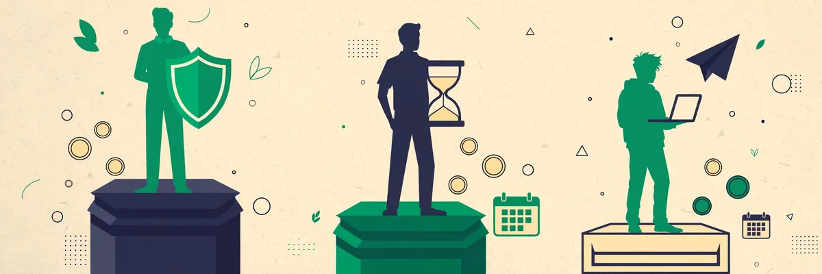 Ilustrasi tiga jalur karier: karyawan tetap, pekerja kontrak PKWT, dan freelancer membandingkan penghasilan setahun